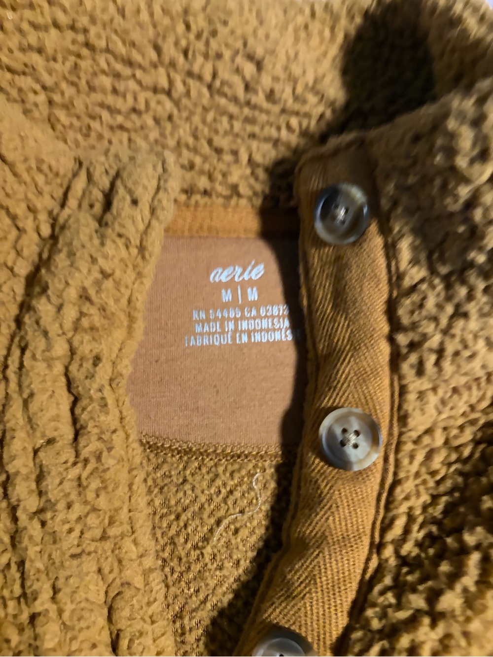aerie women’s Tan Sherpa Cardigan with Button Front